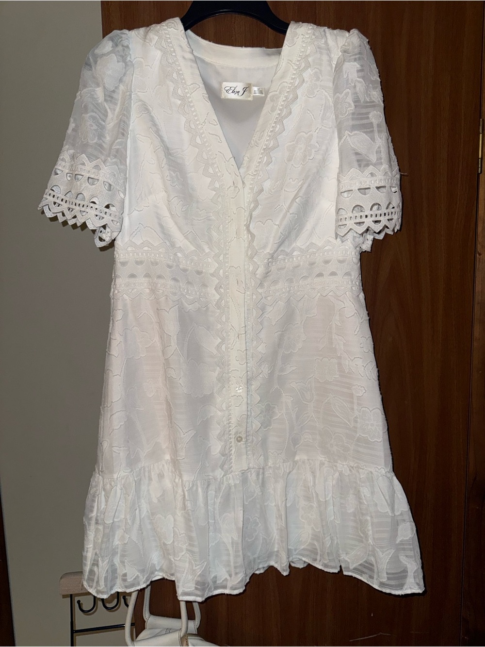 Eliza J White Eyelet Lace V-Neck Short Dress
